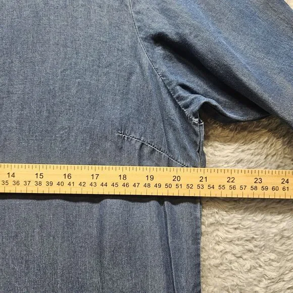 Soft Surroundings Blue Chambray Dress Size Large Knee Length 3/4 Ruffle Sleeve - Picture 7 of 11